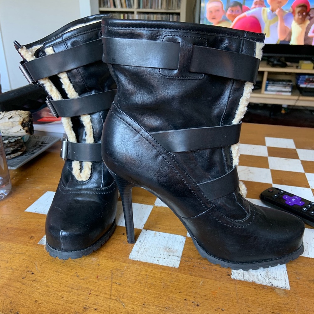 Black fur lined leather boots